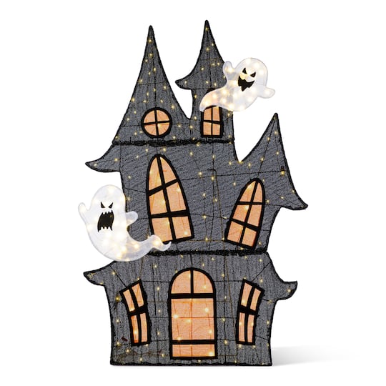 Glitzhome® 61.75"H Lighted Halloween 2D Haunted House Outdoor Decor